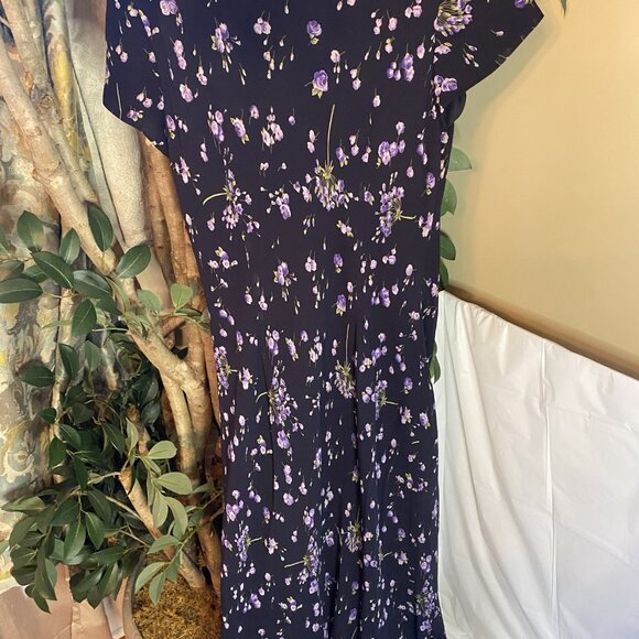 Donna Ricco Navy Blue and Purple Floral Sheath Maxi Dress Size 12 - Picture 2 of 5